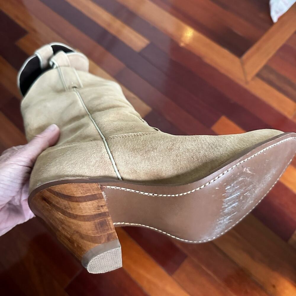 Vintage Capezio Tan Leather Suede Heeled Boots Size 7M L704 Western Cowgirl - Picture 7 of 12